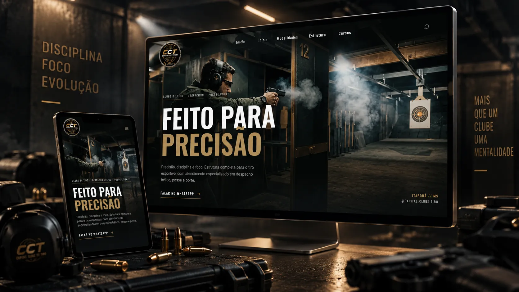 Site do Capital Clube de Tiro em desktop e mobile